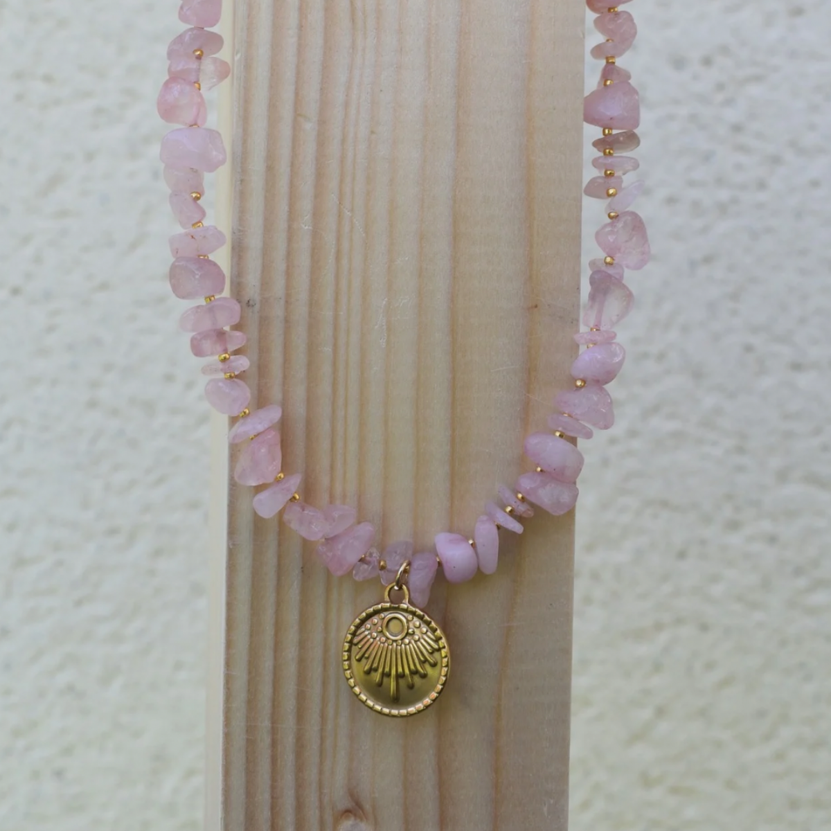 Collier solo pampille OCEAN en Quartz Rose - Pampille Coucher de soleil