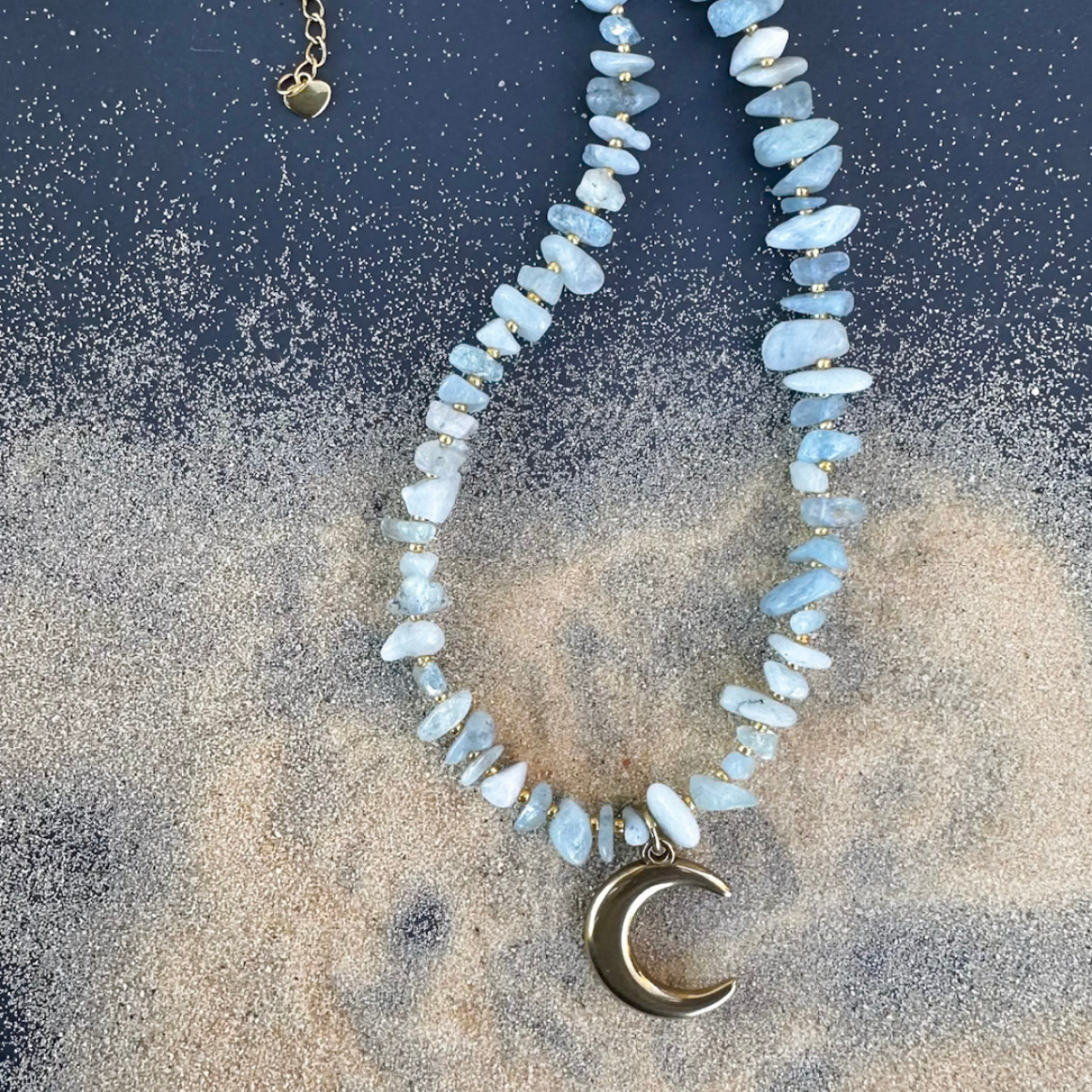 Collier solo pampille ASTRAL en Aigue marine - Pampille Lune