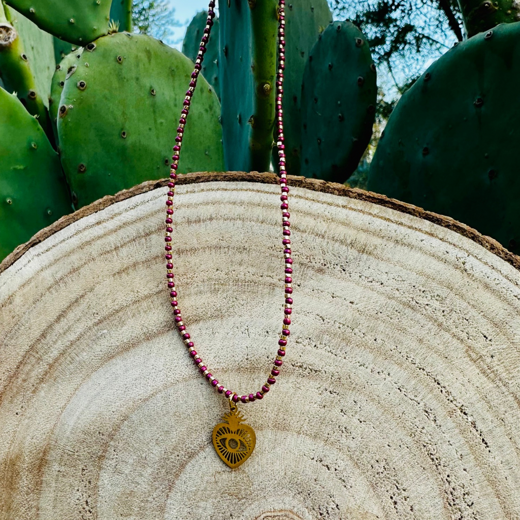 Collier perles burgundy AMOUR - Pampille Cœur bohème