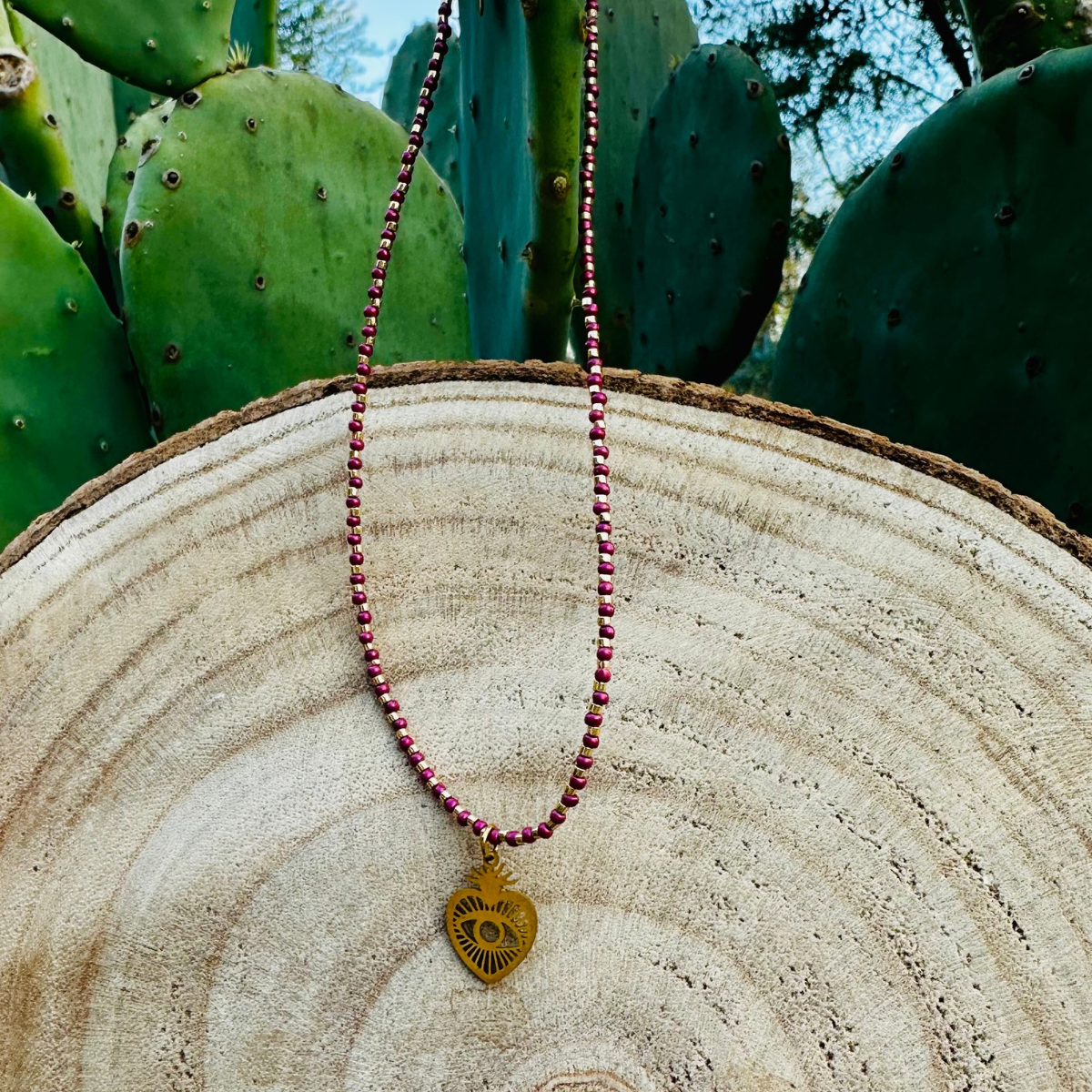 Collier perles burgundy AMOUR - Pampille Cœur bohème