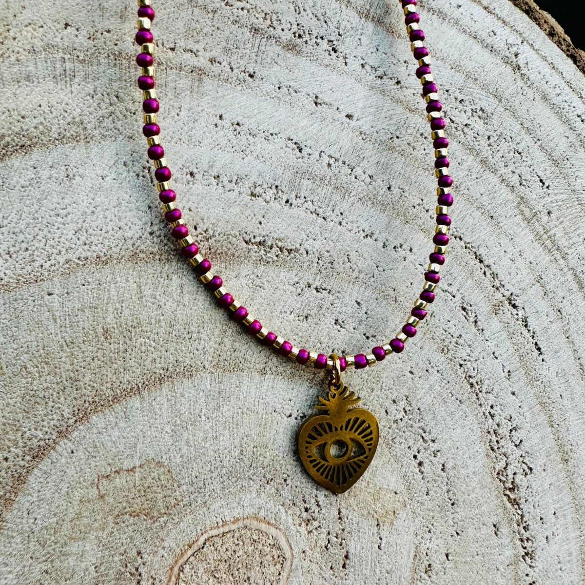 Collier perles burgundy AMOUR - Pampille Cœur bohème