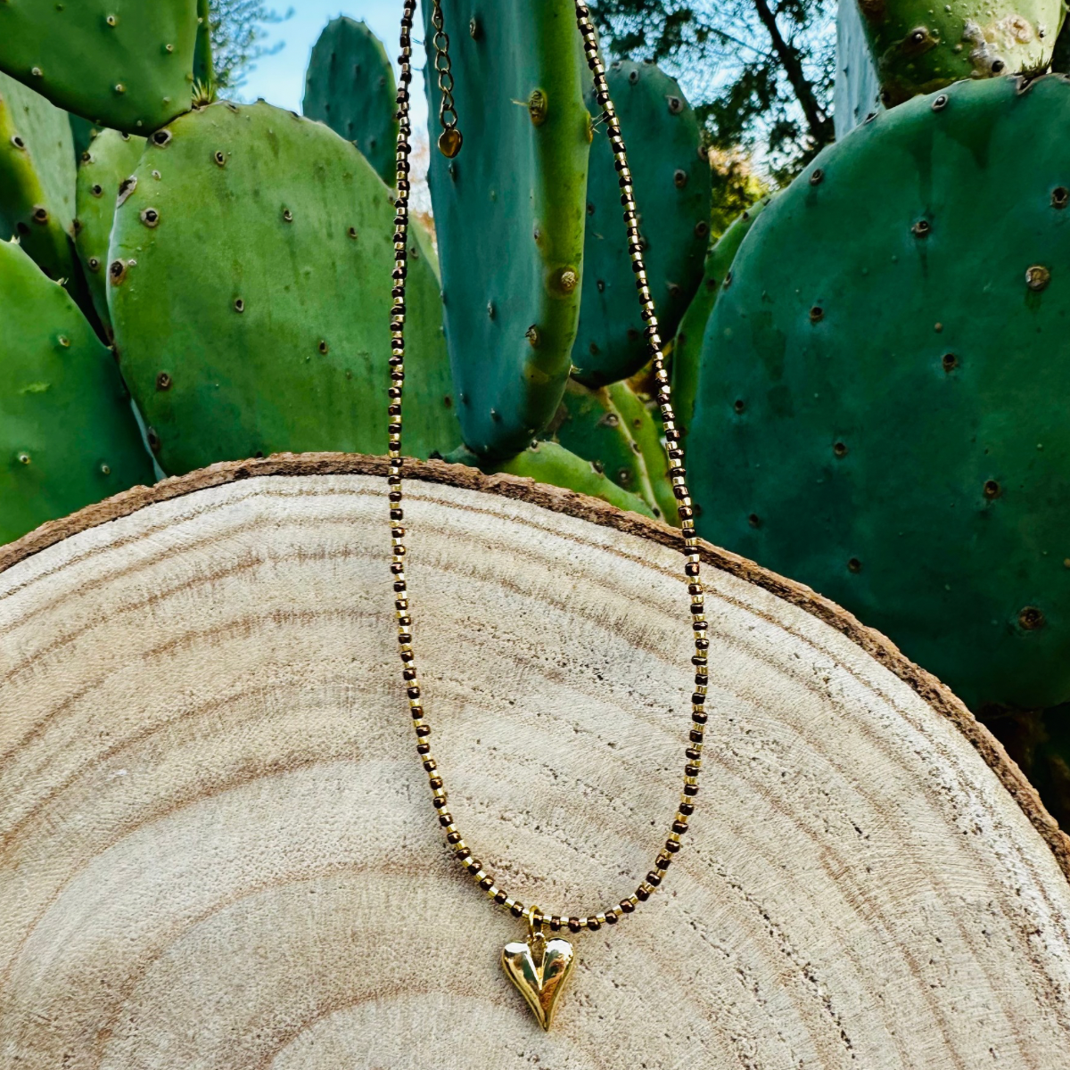 Collier perles bronze AMOUR - Pampille Coeur doré