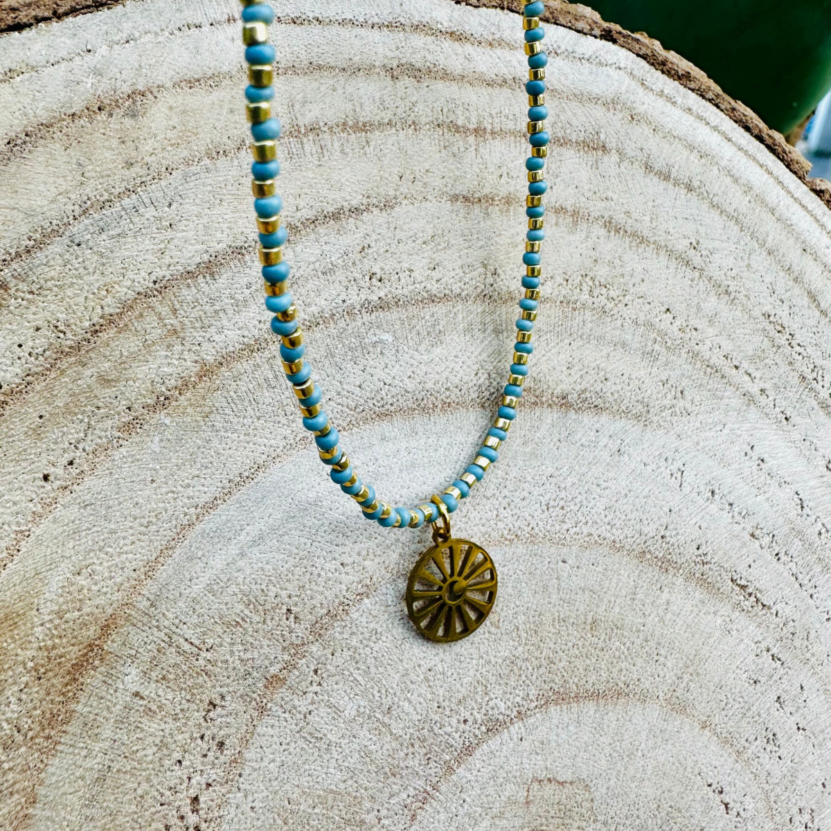 Collier perles bleu ASTRAL - Pampille Mimas