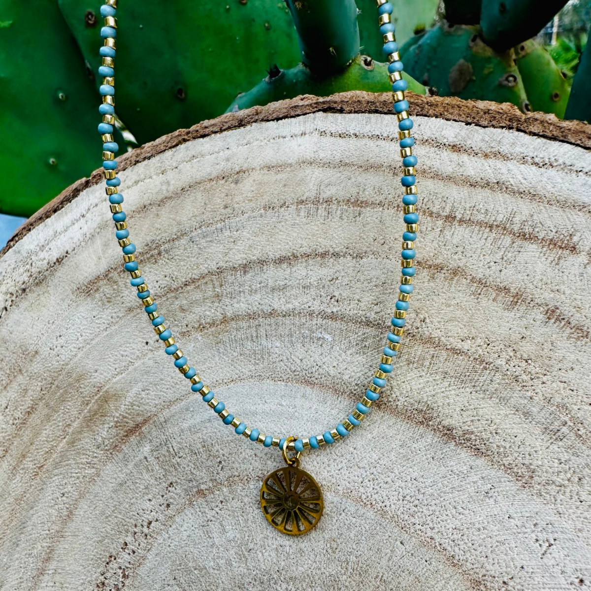 Collier perles bleu ASTRAL - Pampille Mimas