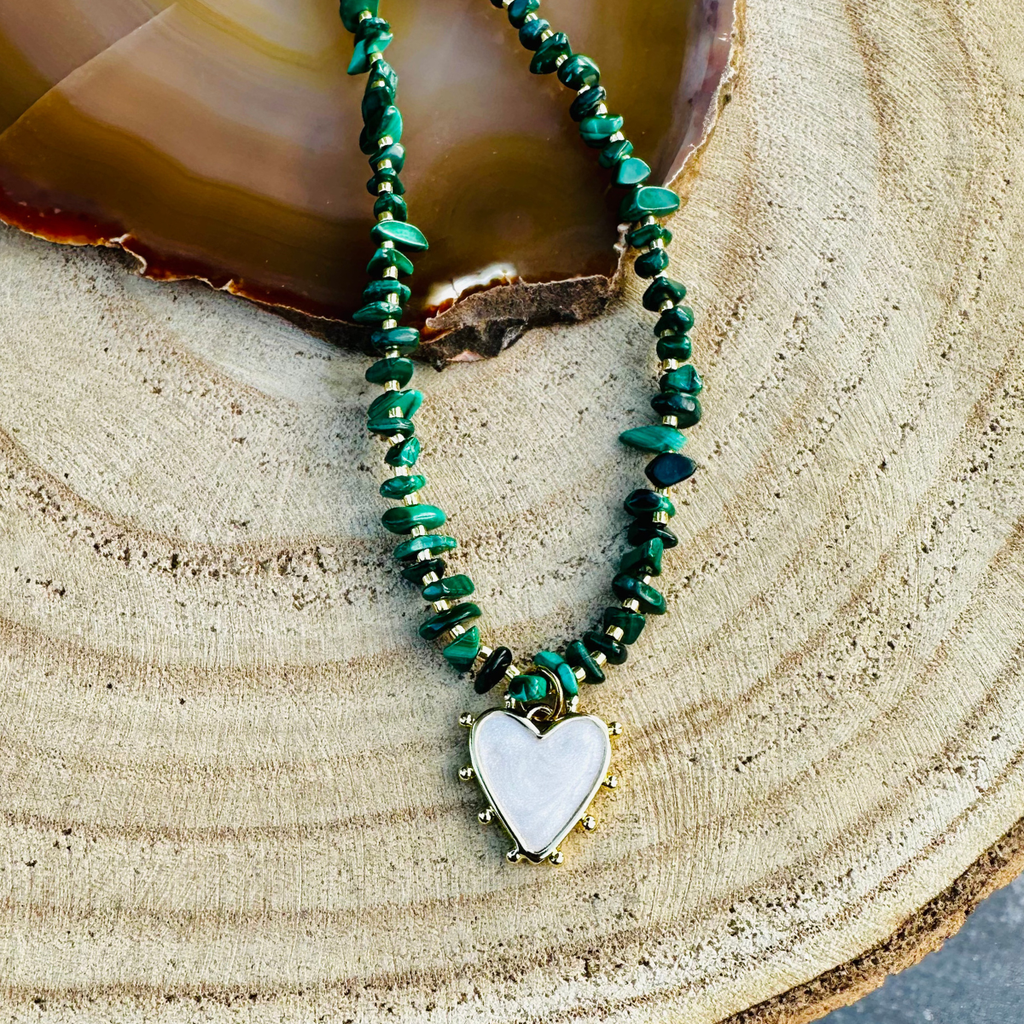 Collier solo pampille AMOUR en Malachite - Pampille Coeur éclat