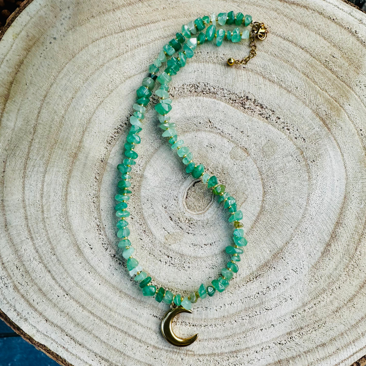 Collier solo pampille ASTRAL en Aventurine verte - Pampille Lune