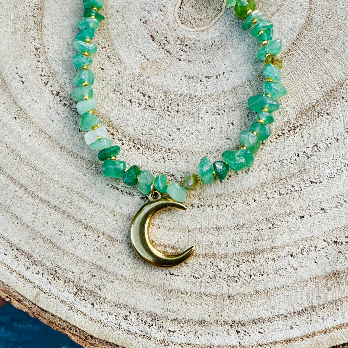 Collier solo pampille ASTRAL en Aventurine verte - Pampille Lune