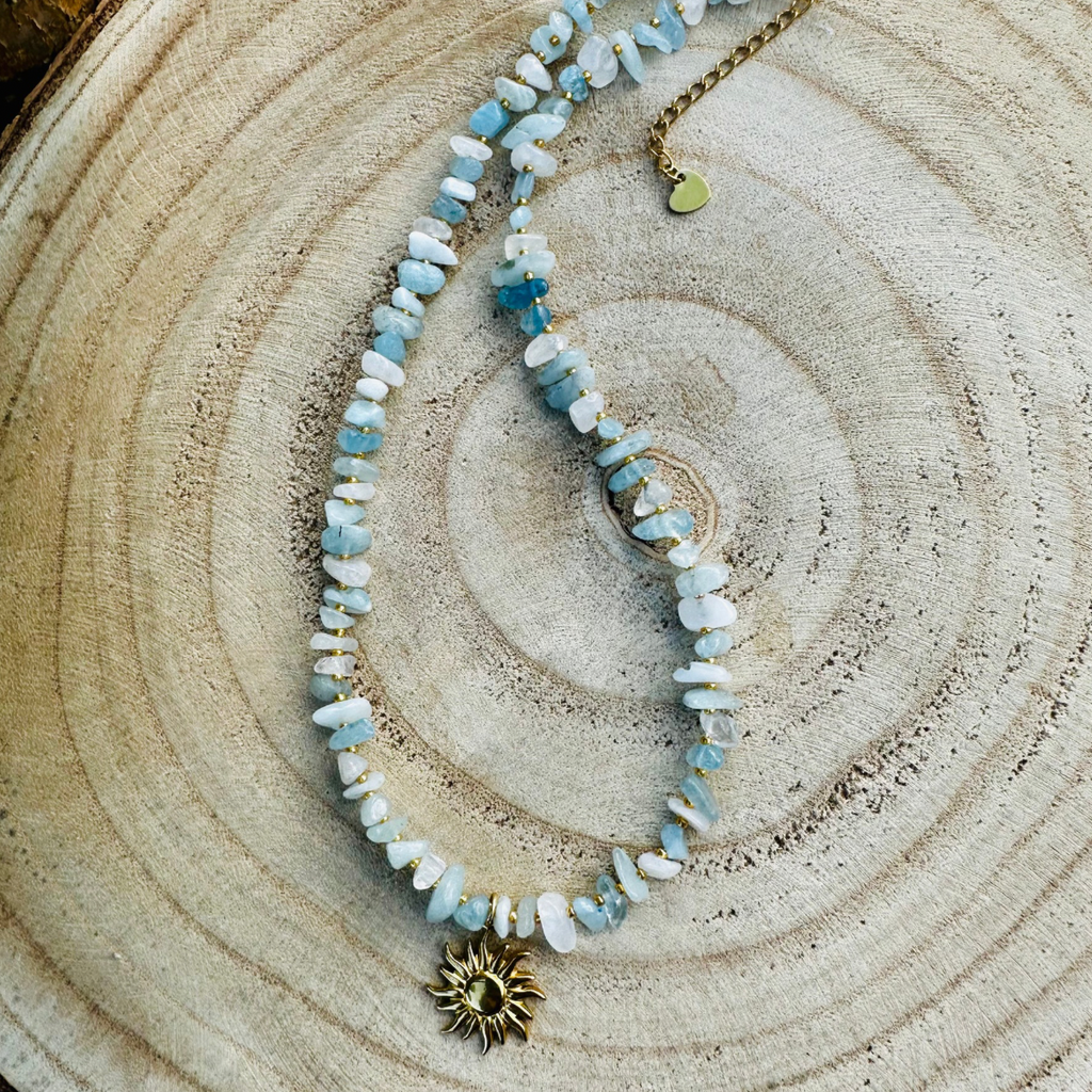 Collier solo pampille OCEAN en Aigue marine - Pampille Sun