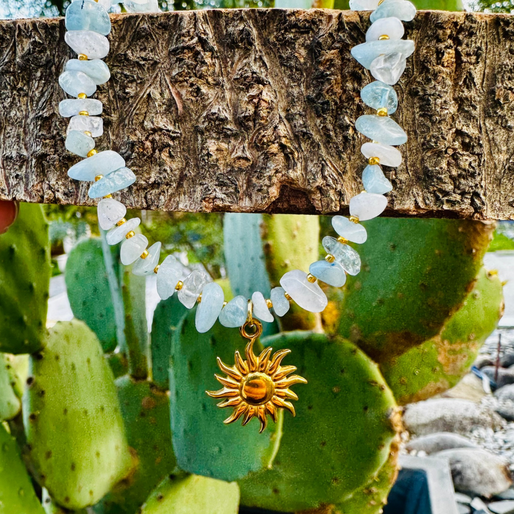 Collier solo pampille OCEAN en Aigue marine - Pampille Sun