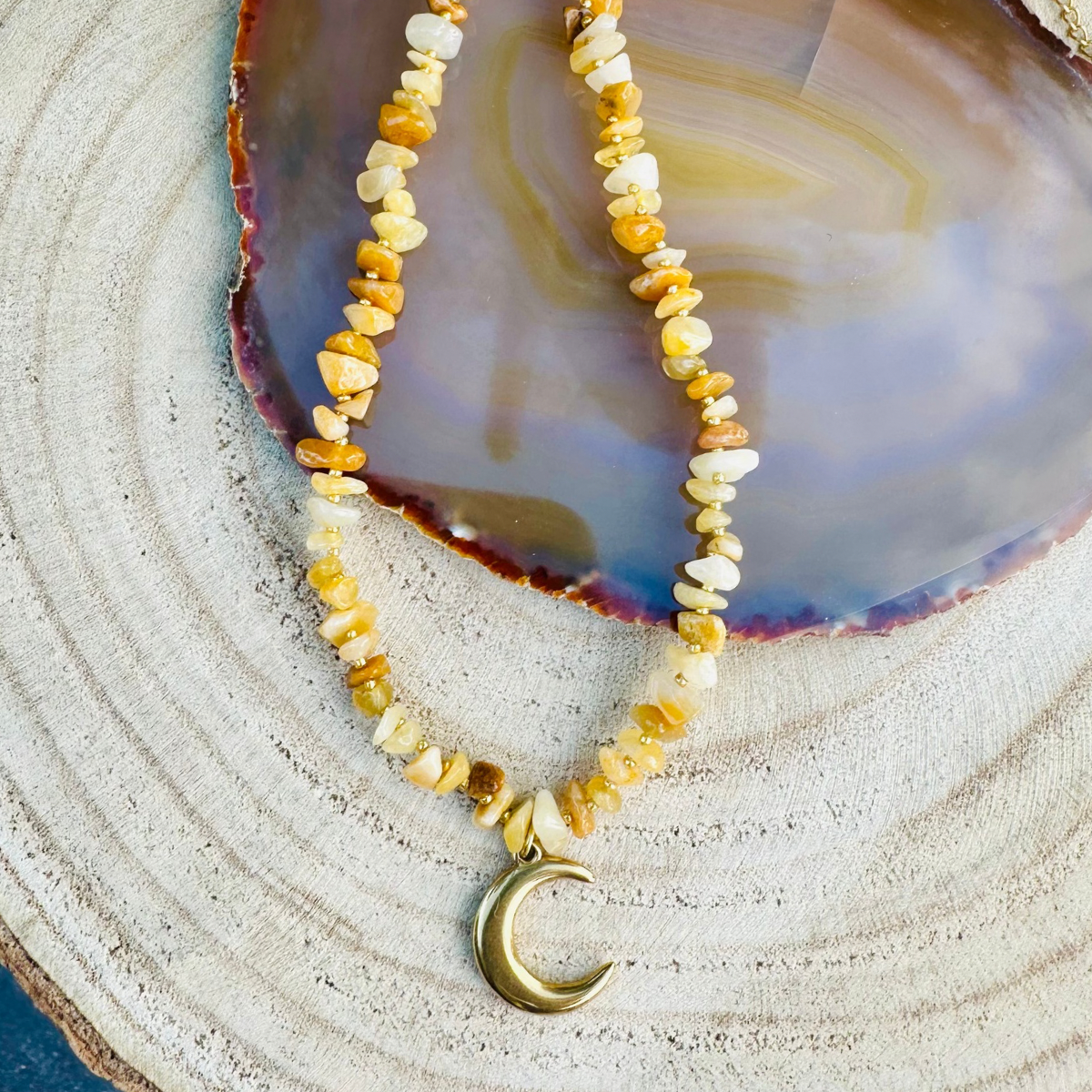 Collier solo pampille ASTRAL en Aventurine jaune - Pampille Lune