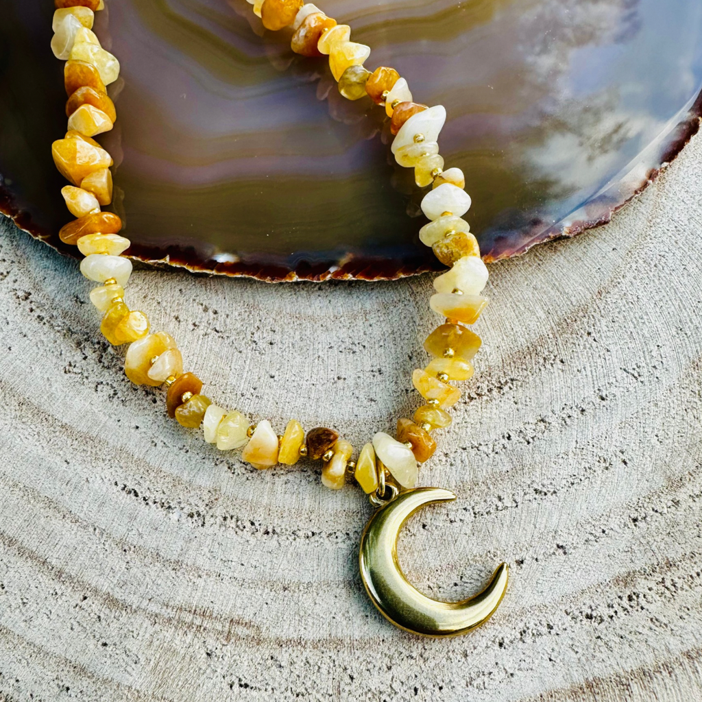 Collier solo pampille ASTRAL en Aventurine jaune - Pampille Lune