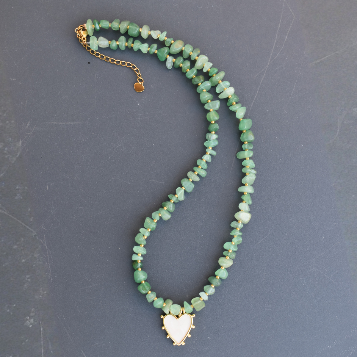 Collier solo pampille AMOUR en Aventurine verte - Pampille Coeur éclat